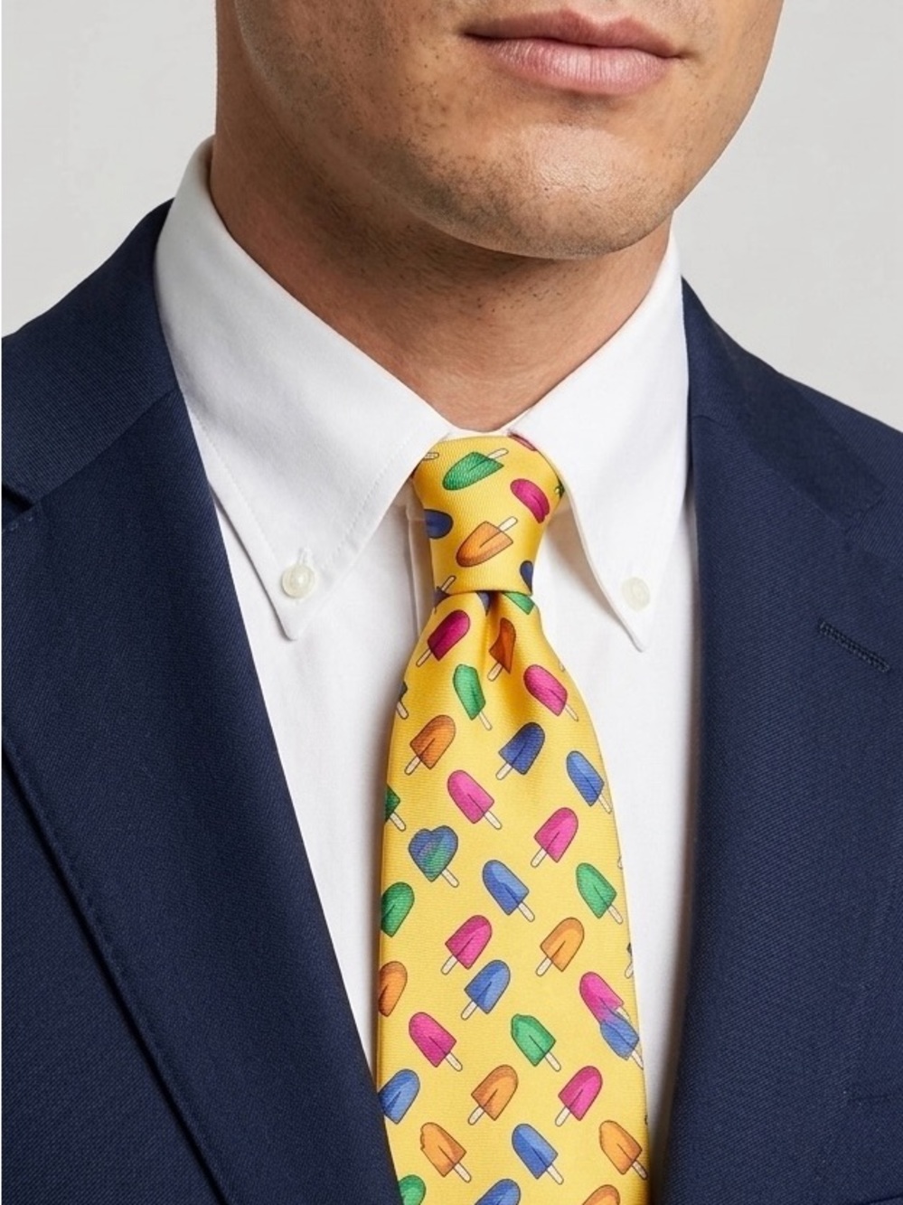 Vintage Huntington Pure Silk Novelty Tie Yellow Popsicle Ice Pop Print USA
